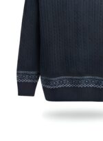 Stylish Navy Cable Sweater with Patterned Cuff & Hem - Image 3