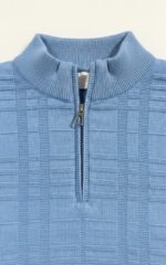 Refined Blue Knit Half-Zip Sweater - Image 2
