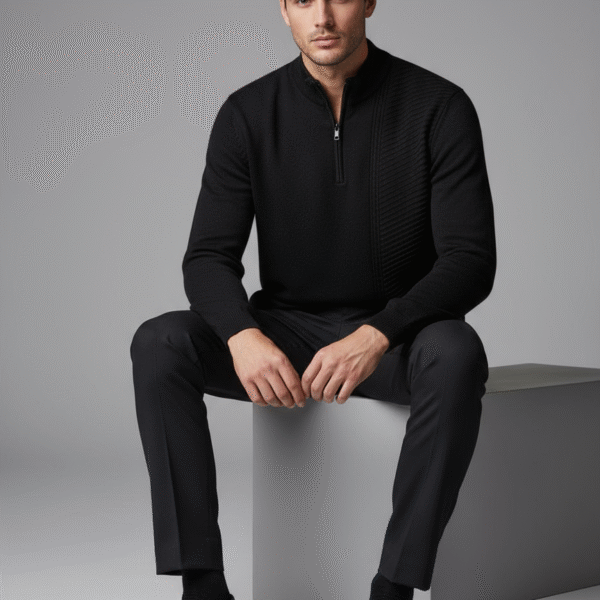 Midnight Ribbed Half-Zip Sweater