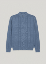 Refined Blue Knit Half-Zip Sweater - Image 3