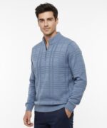 Refined Blue Knit Half-Zip Sweater