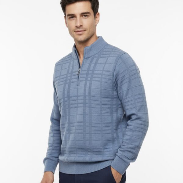 Refined Blue Knit Half-Zip Sweater