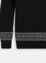 Black Crewneck Sweater with Fair Isle Accent - Image 2