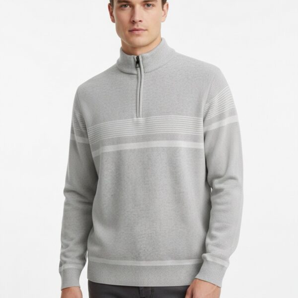 Heather Grey Mock Neck Sweater with Contrast Band