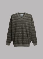 Earth Tone V-Neck Sweater with Checkered Pattern Copy Copy - Image 2