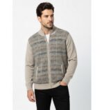 Neutral Patterned Full-Zip Cardigan