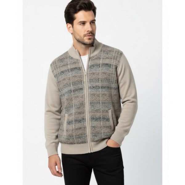Neutral Patterned Full-Zip Cardigan