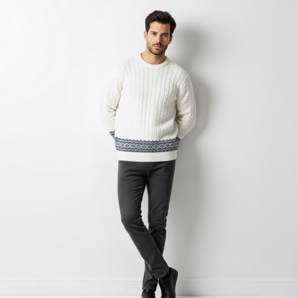 Cable Knit Fair Isle Hem Sweater