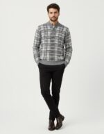 Grey Plaid Half-Zip Fleece Sweater
