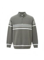 Textured Grey Quarter-Zip Pullover with Striped Accent - Image 3