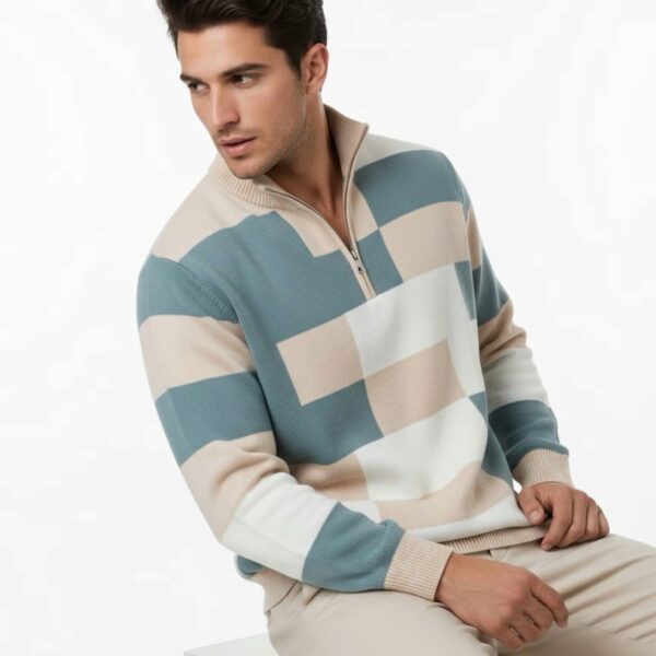 Color Block Mock Neck Sweater