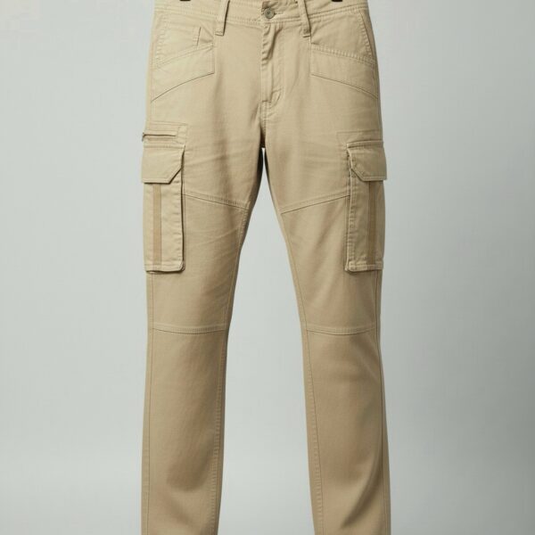 Khaki Straight -Fit Cargo Trousers with Webbing Detail