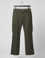 Drawstring Comfort: Olive Green Loose-Fit Cargo Trousers