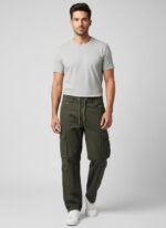 Drawstring Comfort: Olive Green Loose-Fit Cargo Trousers - Image 2