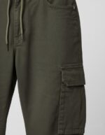 Drawstring Comfort: Olive Green Loose-Fit Cargo Trousers - Image 3