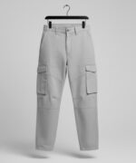 Elevated Utility: Light Gray High-Waist Cargo Trousers