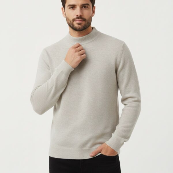 Refined Oatmeal Ribbed Turtleneck Knit